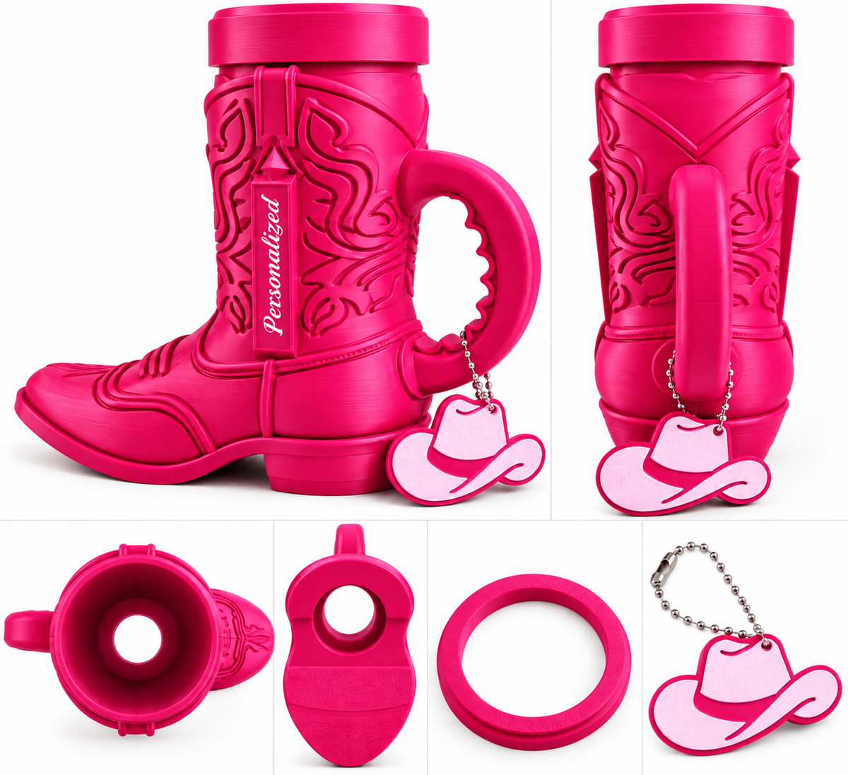 Personalized Cowboy Boot Can Holder with Can Opener Keychain
